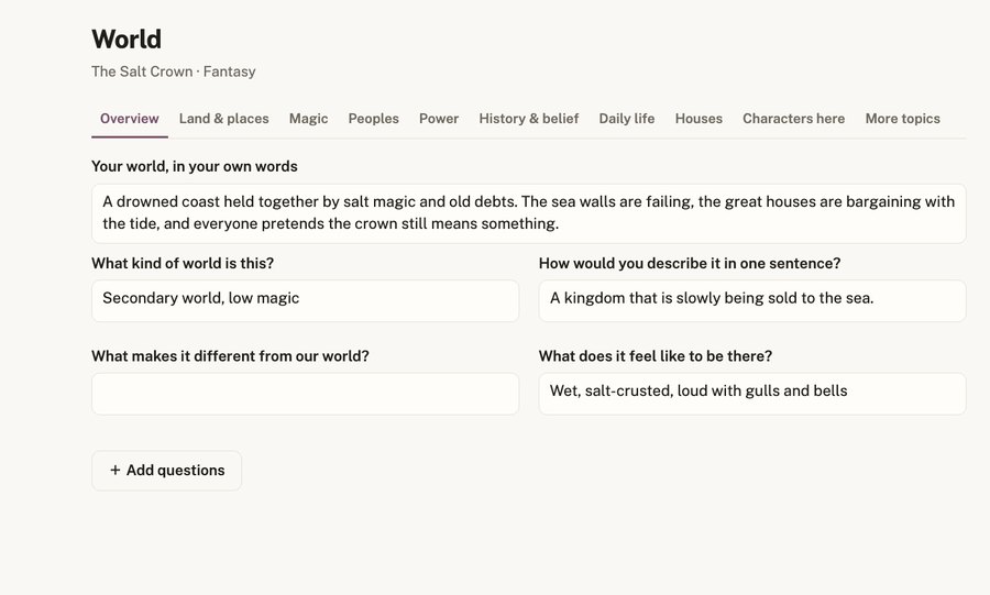 World page with tabs